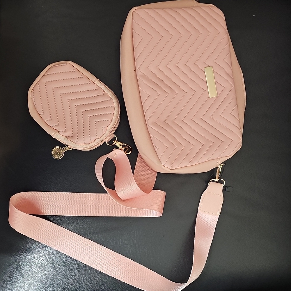 Pink Quilted Crossbody Bag Set
